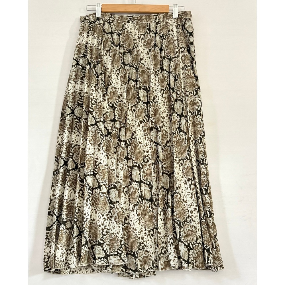 Banana Republic Snakeskin Pleated Midi Skirt Brown Animal Print Size 8 Lined - Picture 2 of 10